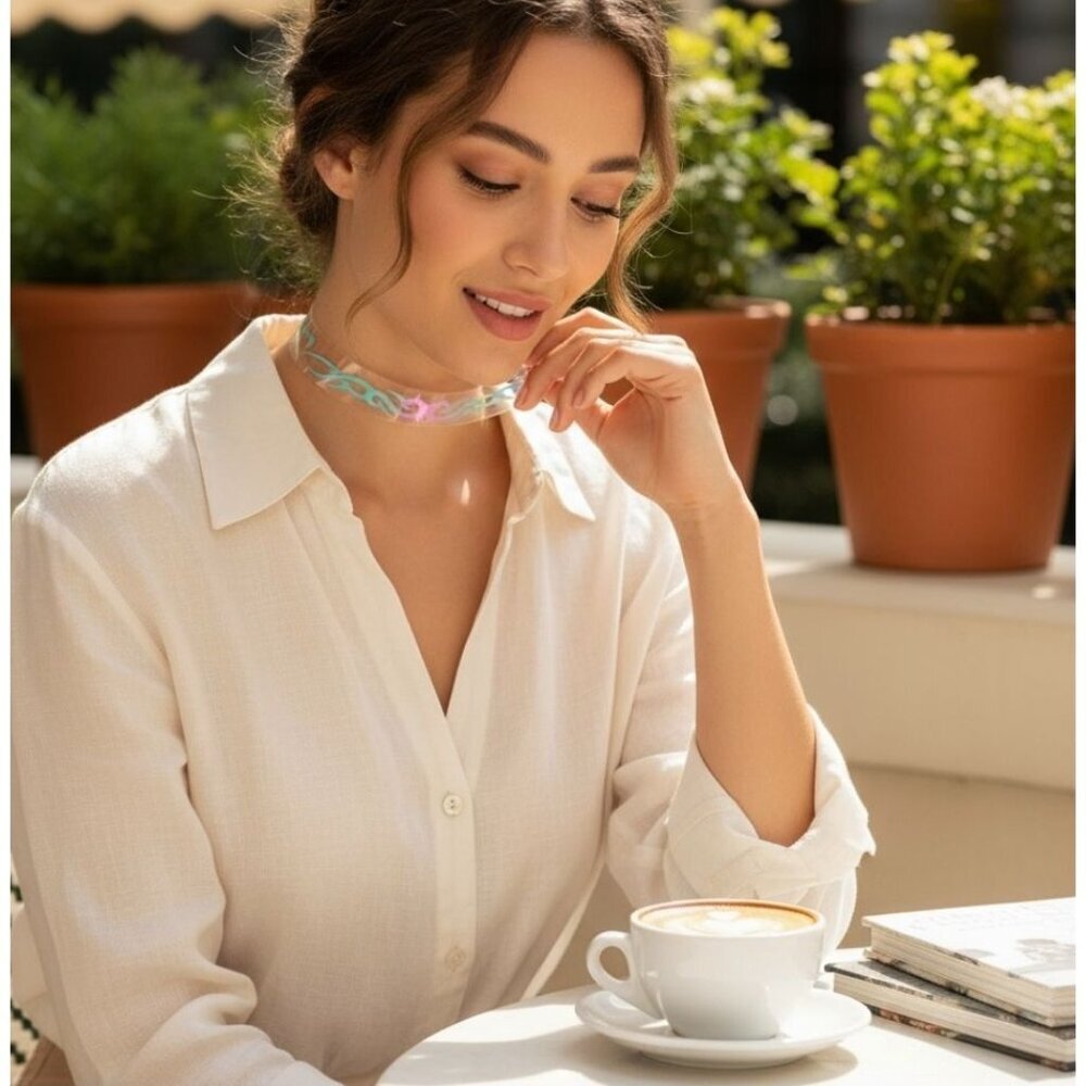 Dolls Kill ✦ Aurora Gradient Flame Choker ✦ Clear Vinyl w/ Adjustable Snap NWT - Picture 7 of 7